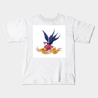 Swallow with Rose and Ribbon Kids T-Shirt